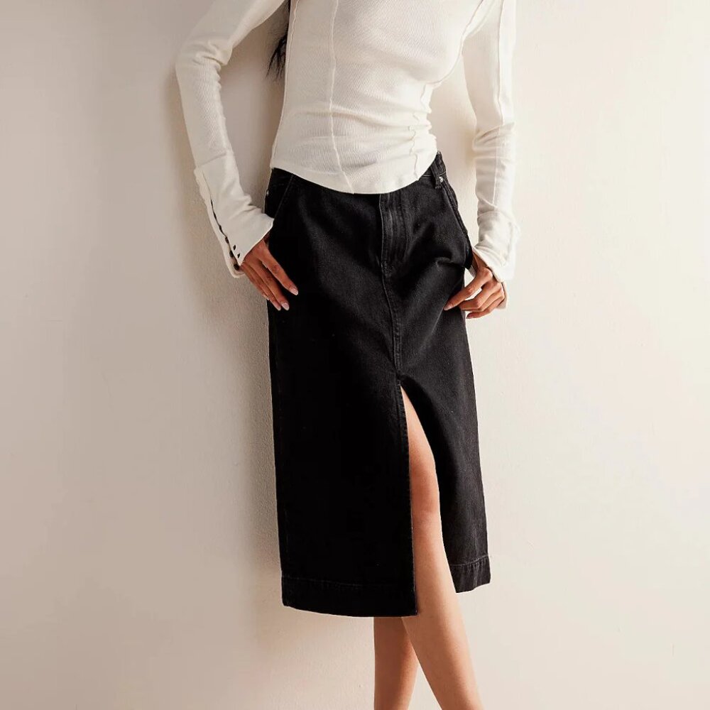 Free People Wild Roses Midi Skirt - Black